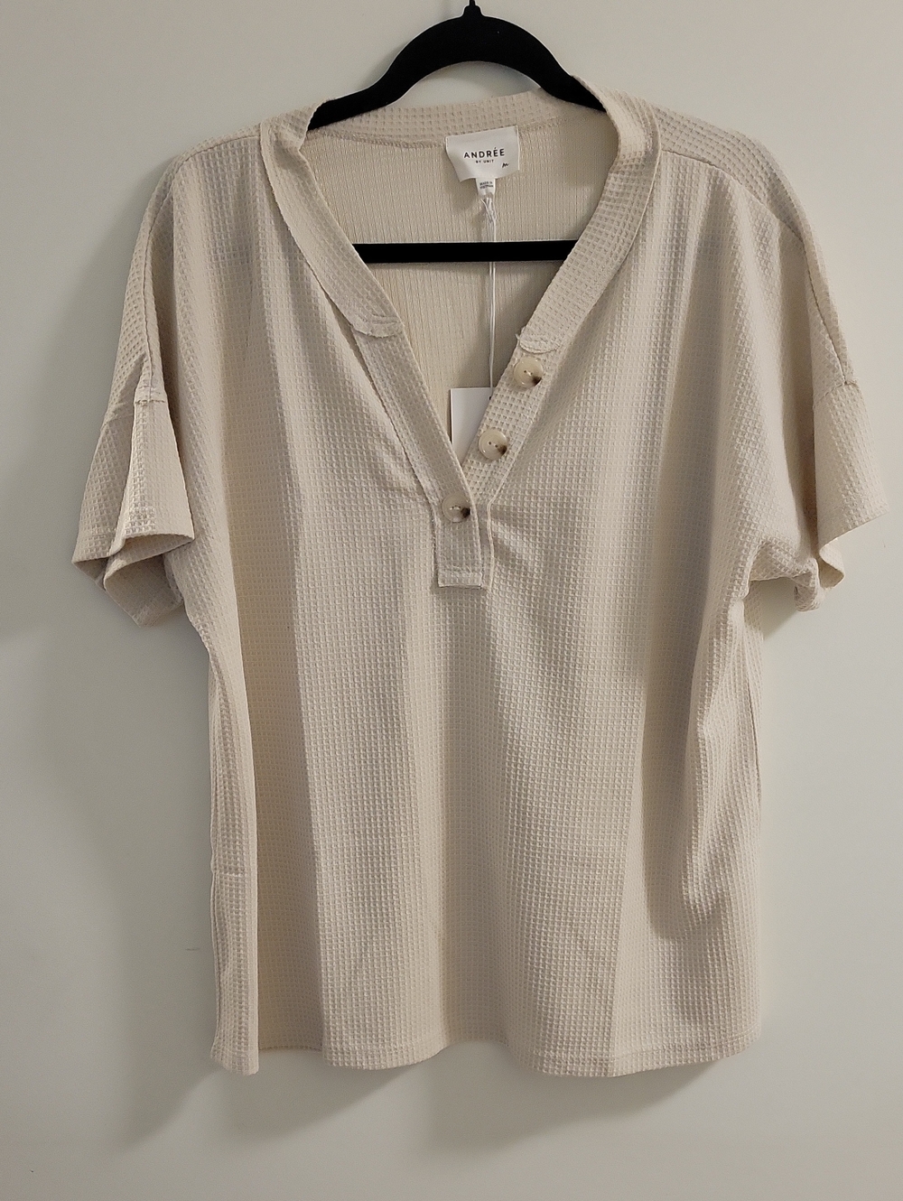 ANDRÉE BY UNIT Women Waffle Weave Button  Short Sleeve Shirt Size Medium